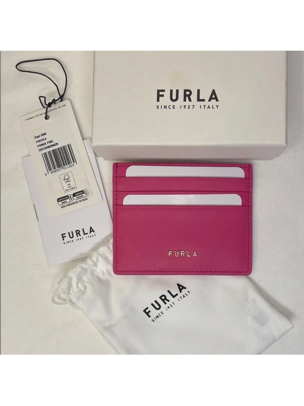 Furla Classic Credit Card Case Vitello Sidney Power Pink NWT